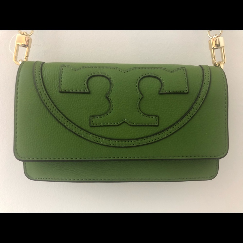 Tory Burch All-T Leaf Green Leather Crossbody